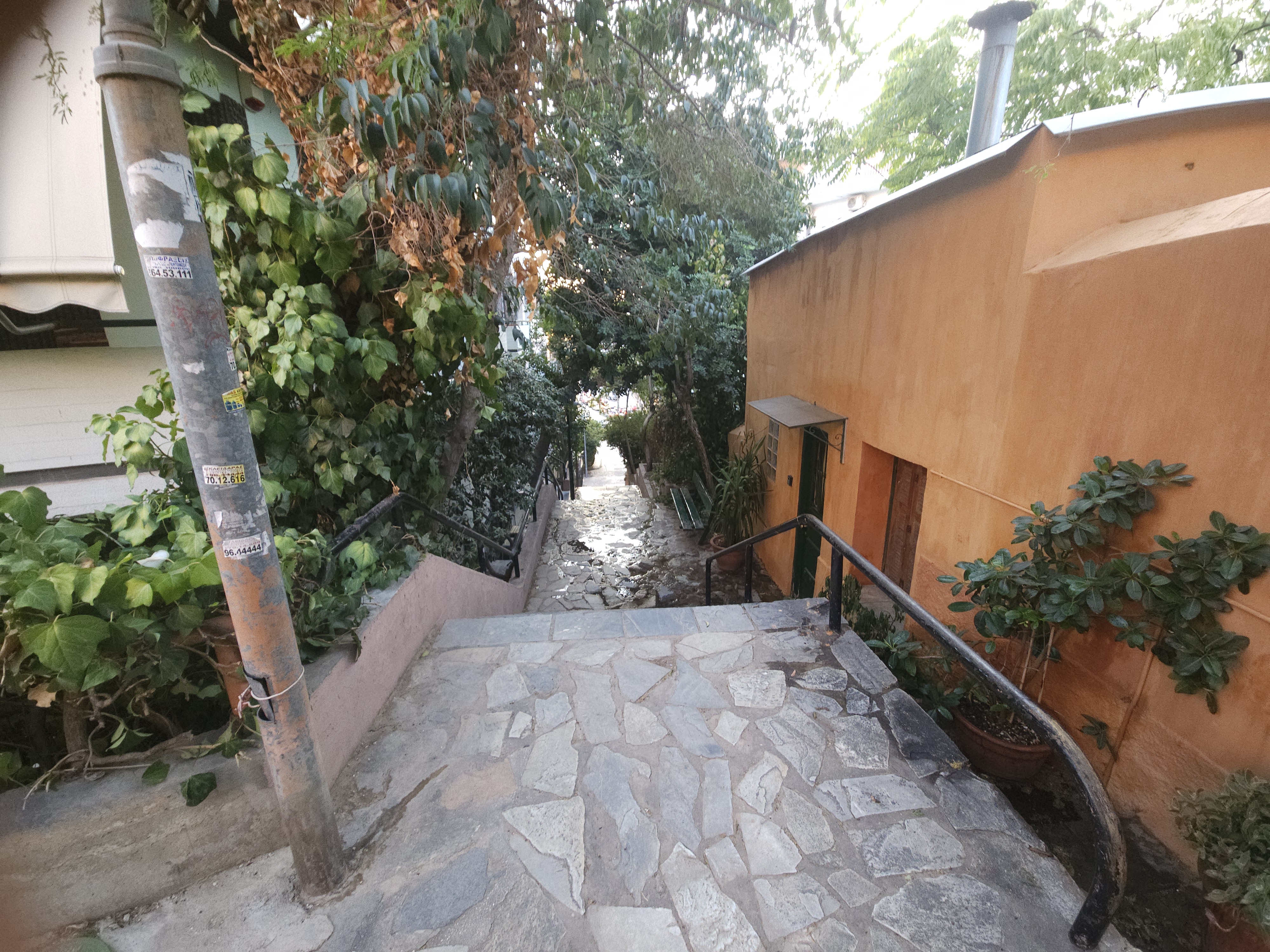 View from top of Sorvolou street stairs showing building entrance