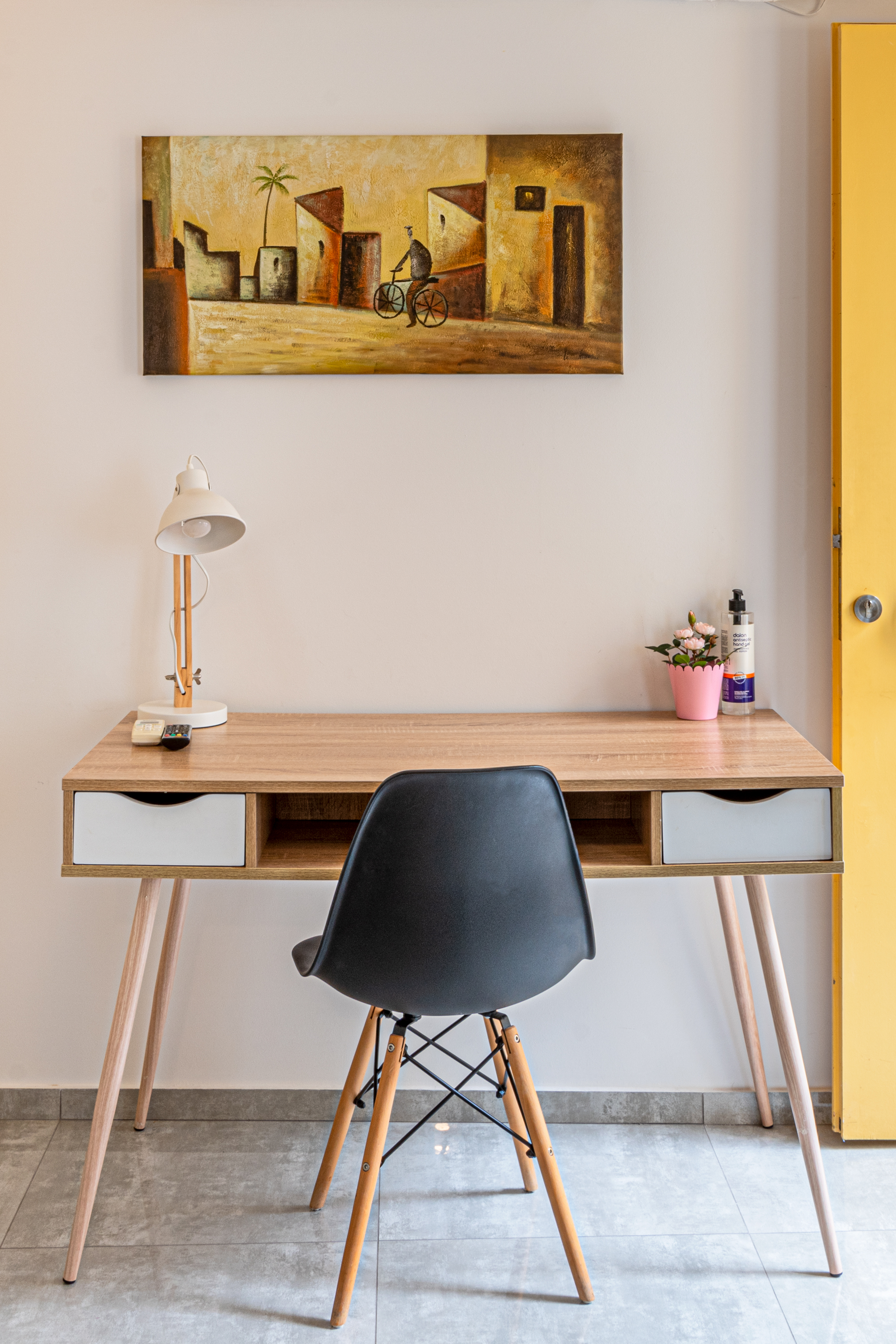 Convenient workspace with desk for remote work or study